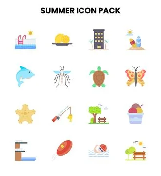 Summer Flat Design Icons Pack Stock Illustration