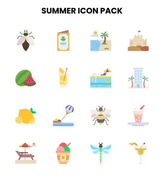 Summer Flat Graphics Icons Pack Illustrazione stock