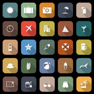 Summer flat icons with long shadow Stock Illustration