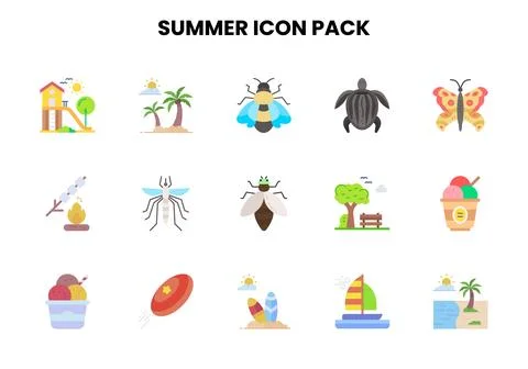 Summer Flat Icons Pack 스톡 일러스트