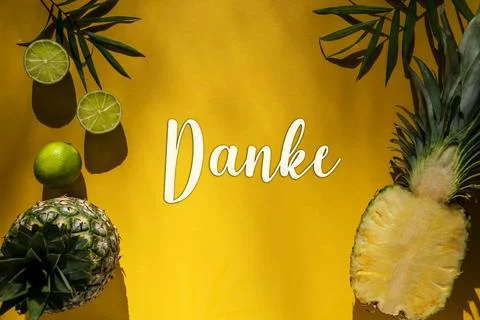 Summer Flat Lay, Tropical Pineapple, Text Danke Means Thank You Stock Illustration