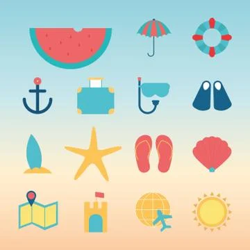 Summer flat style icon set vector design Illustrazione stock