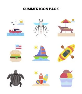 Summer Flat UI Icons Pack Stock Illustration
