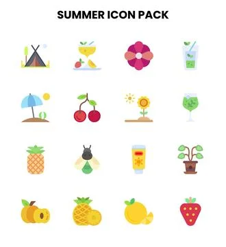 Summer Flat Vector Icons Pack Stock Illustration