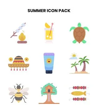Summer Flat Vector Icons Pack イラスト素材