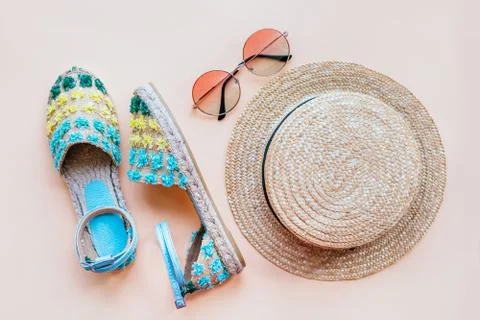 Summer flatay with espadrilles Stock Photos