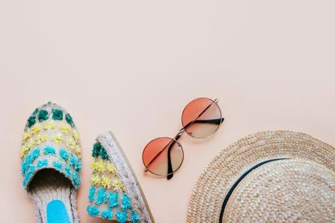 Summer flatay with espadrilles Stock Photos