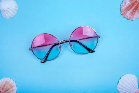 Summer flatlay with sunglasses Stock Photos