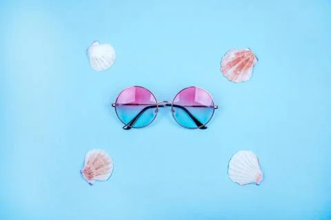 Summer flatlay with sunglasses Stock Photos