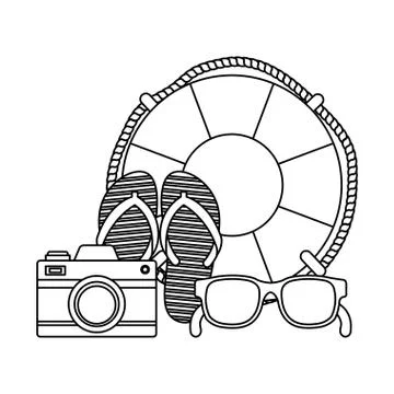Summer flip flops with camera and float Stock Illustration