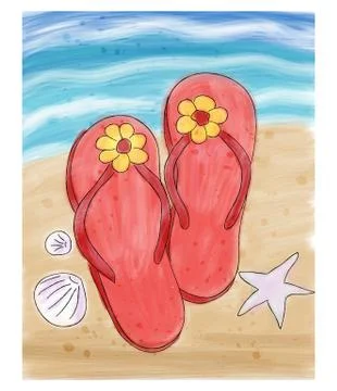 Summer flip flops in the sand on the beach. Stock Illustration