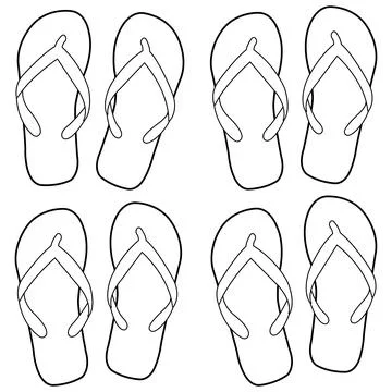 Summer flip flops. Vector black and white coloring page Illustrazione stock