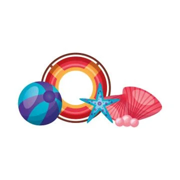 Summer float ball star and shells vector design Stock Illustration