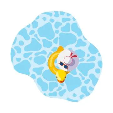 Summer float duck with female hat floating in pool Illustrazione stock