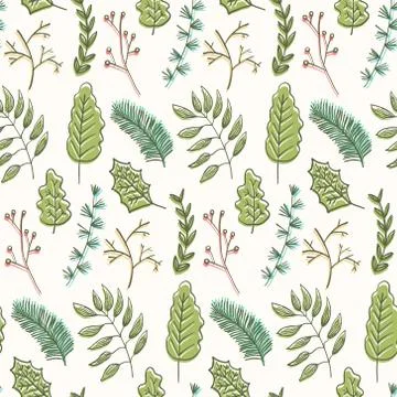 Summer floral pattern with doodle green leaves Stock Illustration
