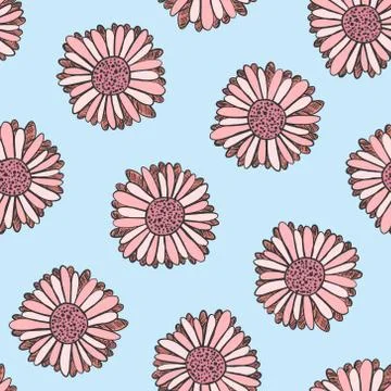 Summer floral pattern with doodle pink flowers Stock Illustration