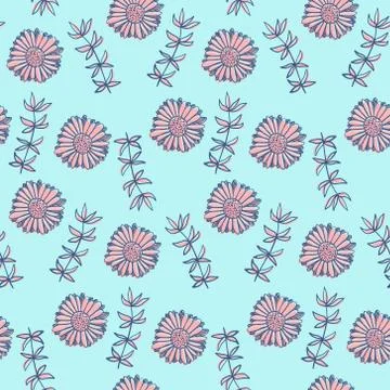 Summer floral pattern with pink doodle flowers Stock Illustration