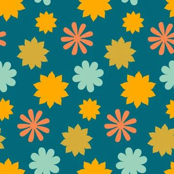 Summer Floral Seamless Pattern 70s Retro style イラスト素材