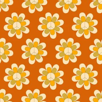 Summer Floral Seamless Pattern 70s Retro style Illustrazione stock