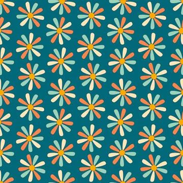 Summer Floral Seamless Pattern 70s Retro style Stock Illustration