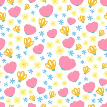 Summer floral seamless pattern on blue background for surface design or wrapp Stock Illustration