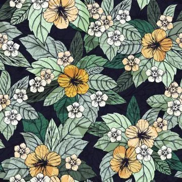 Summer floral seamless pattern with hibiscus flowers Illustrazione stock