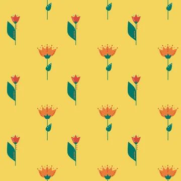 Summer floral seamless pattern. Simple shapes. Sketch drawing. Nature motif. Stock Illustration