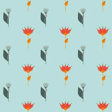 Summer floral seamless pattern. Simple shapes. Sketch drawing. Nature motif. Illustrazione stock