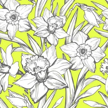 Summer floral seamless pattern with white flowers and leaves. Stock Illustration