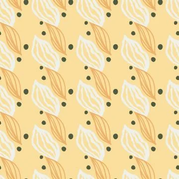 Summer floral seamless pattern with white and orange outline leafs. Yellow ba Stock Illustration