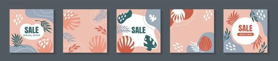 Summer flower cards, spring pattern. Floral leaf frame for banner, social m.. Stock Illustration