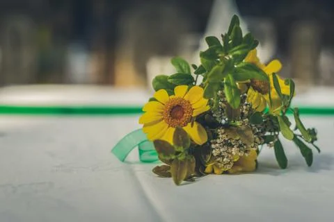 Summer flower composition. Rustic toned 写真素材