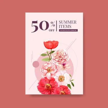 Summer flower poster template design for brochure,leaflet and marketing water Illustrazione stock
