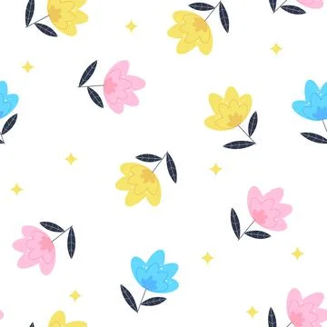 Summer Flower Seamless Pattern Background Illustration 스톡 일러스트