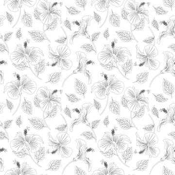Summer flower seamless pattern. Tropical flowers bright color background. Hib Stock Illustration