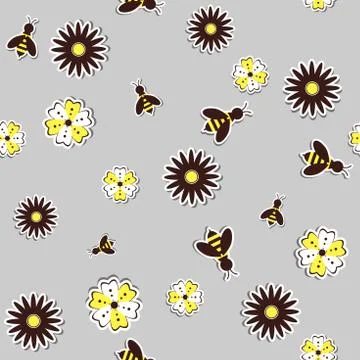 Summer Flowers Bees Stock Illustration