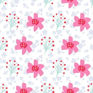 Summer flowers seamless pattern design on white Stock Illustration