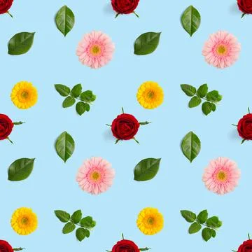 Summer flowers seamless pattern. Gerbera and rose pattern Stock Photos
