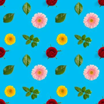 Summer flowers seamless pattern. Gerbera and rose pattern Stock Photos