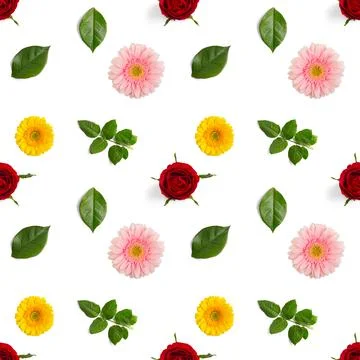Summer flowers seamless pattern. Gerbera and rose pattern Stock Photos