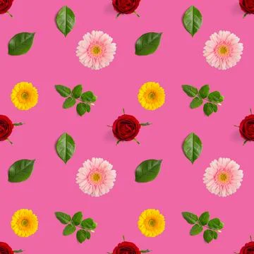 Summer flowers seamless pattern. Gerbera and rose pattern Stock Photos