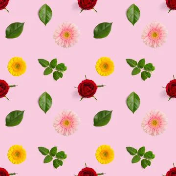 Summer flowers seamless pattern. Gerbera and rose pattern Stock Photos
