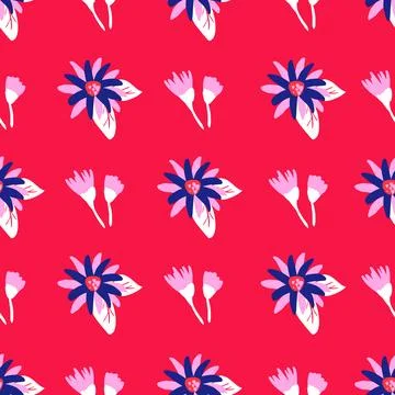 Summer flowers seamless pattern on red background Stock Illustration