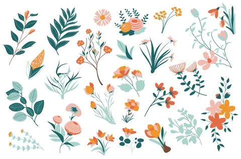 Summer Flowers Vector Set Illustrazione stock