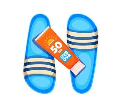 Summer font type, letter N, beach flip flops, SPF Stock Illustration