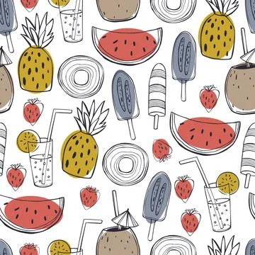 Summer food and drinks. Vector  pattern. Illustrazione stock