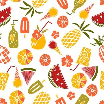 Summer food and drinks. Vector pattern. Stock Illustration