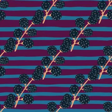 Summer food seamless pattern with hand drawn balckberry ornament. Putple and  Stock Illustration