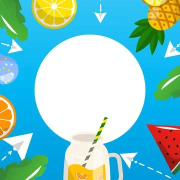 Summer food vector frame with round copy space Stock Illustration