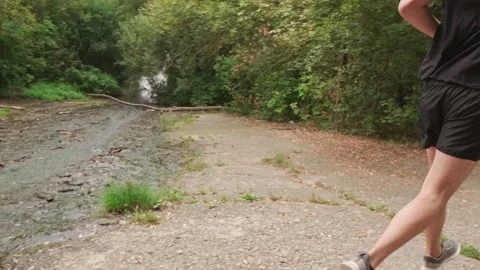 Summer forest and clear river provide perfect conditions for running, helping a Stock Footage 303822133